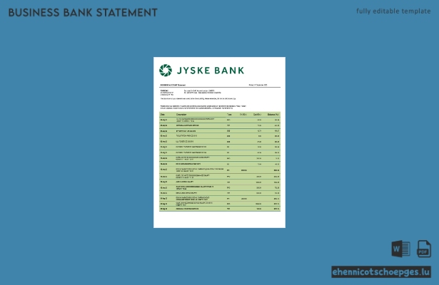 Jyske Bank Geschäftskontoauszug – Beispielvorschau (Word und PDF)